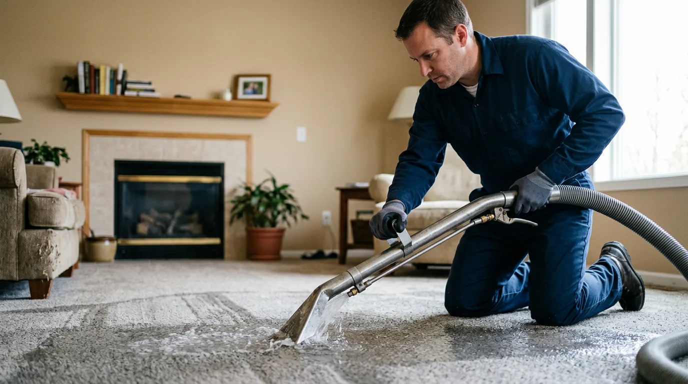 Water damage restoration technician working near Crescent City, IL